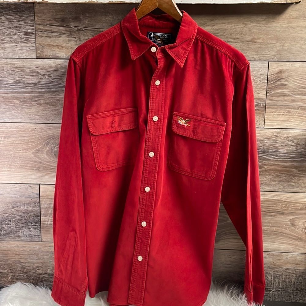 American Living Clothing Mens Red Long Sleeve Shirt, Sz Large, Corduroy,Vintage